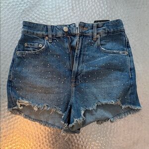 Zara Blue Jean Shorts with Frayed Hem